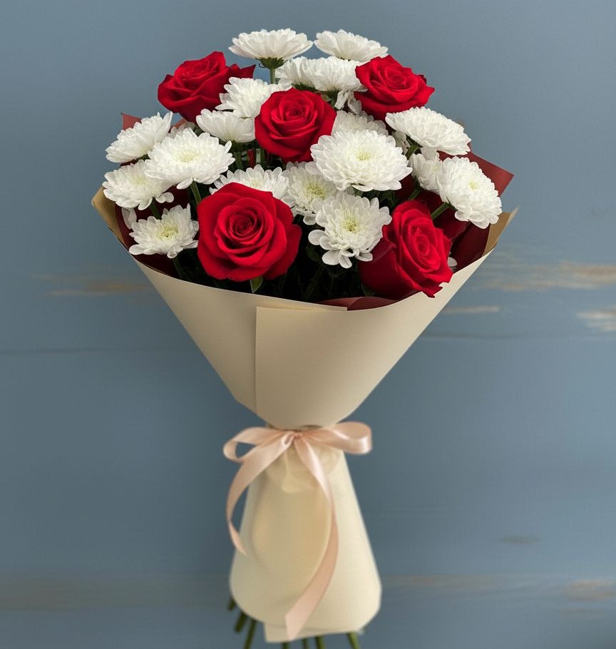 Букет цветов из: Розы и Хризантемы в Анастасиевской