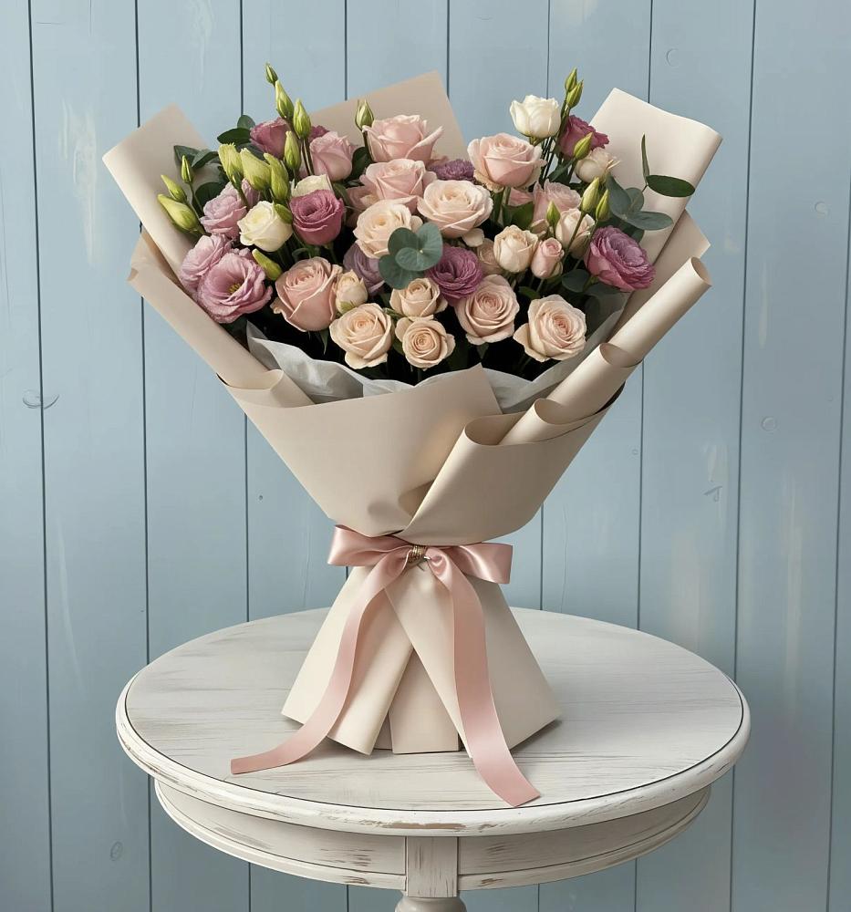 Букет цветов из: Розы и Лизиантусы в Анастасиевской