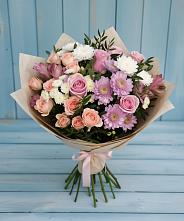 Букет цветов из:  Хризантемы, Розы и Альстромерии #REPLACE_PRED# Анастасиевской